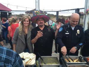 Supervisor Lynn Compton, Fin's Chef Carlos and Chief Jake Miller at "Fiesta at Fin's"