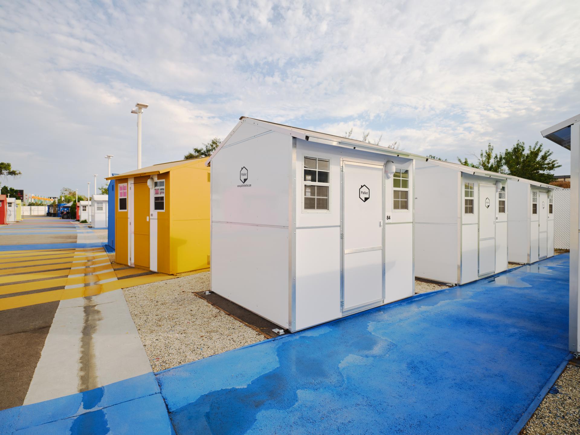 Pallet brand cabin shelters, painted colorfully